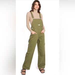 Lana Roux 90’s Retro Cargo Moss Denim Overalls